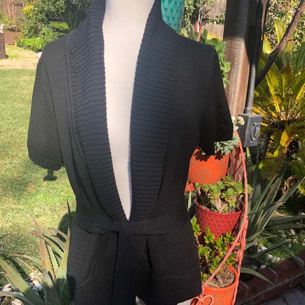 Black short sleeve cardigan